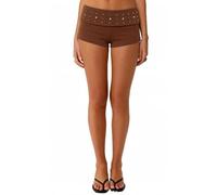 Yassiglia Women's Fold-Over Studded Stretch Shorts - Slim Fit | Y2K retro hot girl style,Casual Summer Hot Pants,Shows off a great body curve,Edgy Stud Design,Multi-scene Versatile Outfit,