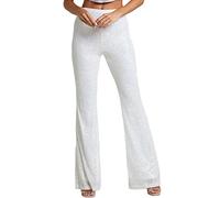 Yassiglia Women's Glitter Sequin Trousers Y2K Sparkly Slim High Waist Elastic Flared Pants Glitter Leggings for Party Clubwear (Silver, S)
