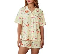 Yassiglia Women's Pyjama Sets Long Sleeve Shirts Tops and Shorts 2 Piece Ribbed Loungewear Outfits Pjs Women's Nightwear Pyjamas for Women (UK, Alpha, M, Regular, Regular, Shorts&Yellow)