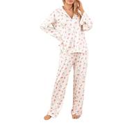 Yassiglia Women's Pyjama Sets Strawberry Print Button Down Long Sleeve Shirts Tops and Pants 2 Piece Loungewear Outfits Pjs Women's Nightwear Pyjamas for Women (White, M)