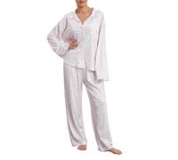Yassiglia Women's Pyjama Sets Strawberry Print Button Down Long Sleeve Shirts Tops and Pants 2 Piece Loungewear Outfits Pjs Women's Nightwear Pyjamas for Women (Pink, L)