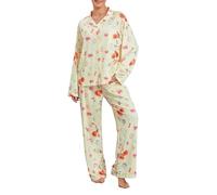 Yassiglia Women's Pyjama Sets Strawberry Print Button Down Long Sleeve Shirts Tops and Pants 2 Piece Loungewear Outfits Pjs Women's Nightwear Pyjamas for Women (Yellow, S)