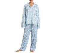 Yassiglia Women's Pyjama Sets Strawberry Print Button Down Long Sleeve Shirts Tops and Pants 2 Piece Loungewear Outfits Pjs Women's Nightwear Pyjamas for Women (Blue, L)