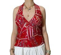 Yassiglia Women's Sequin Halter Cami Top, Sheer Mesh Embroidered Party Top, Ladies Boho Sparkly Sleeveless Camisole for Summer Y2K Clothes