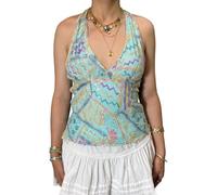 Yassiglia Women's Sequin Halter Cami Top, Sheer Mesh Embroidered Party Top, Ladies Boho Sparkly Sleeveless Camisole for Summer Y2K Clothes (Blue, S)