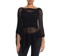 Yassiglia Women's Sheer Mesh Poncho Shawl Off Shoulder See Through Summer Beach Cover Up Knit Bolero (Black, ONE SIZE)