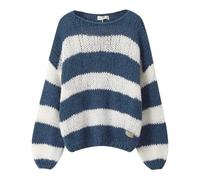 Yassiglia Women's Y2k Striped Pullover Elegant Colour Block Knitted Jumper Oversize Knitted Sweatshirt Autumn Winter Long Sleeve Loose Fit Top, blue, M