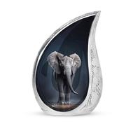 YASUBJAG Elephant Teardrop Urn, Brass, Dark Silver, Elephant Pattern, Cremation Urn, Urn for Adult Human Ashes, Large 10 Inches, Cremation Urns