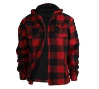 Yasumond Men's Plaid Flannel Jacket Zip up Sherpa Lined Hoodie Fleece Sweatshirt Long Sleeve Soft Warm Coat with Hood, Buffalo Red, 4XL