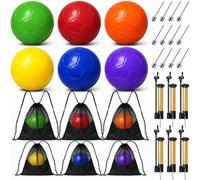 yasuwekik 6 Pack Deflated Soccer Balls with Pump and Mesh Bags, Size 3 Rainbow Color Recreation Ball Set for Practice, Outdoor Games and Donation Packing