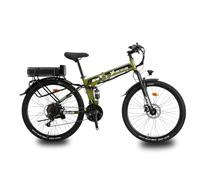 yasyas G4 Folding Electric Mountain Bike, 26-Inch EMTB, 21 Speeds, Dual Disc Brakes, Lightweight Aluminium Frame, Army Green
