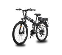 yasyas G4 Folding Electric Mountain Bike, 26-Inch Wheels, 21-Speed Gears, 250W Pedal-Assist Motor, 36V Removable Battery, Front Suspension, Dual Disc Brakes - Black