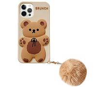 Yatchen Bear Case Compatible with iPhone 12 Pro Max ,Kawaii Cute Cartoon Teddy Bear with Keychain 3D Soft Silicone Shockproof Protector for Women Girls