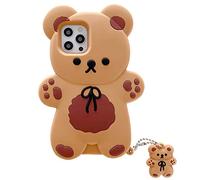 Yatchen Bear Case Compatible with iPhone 13,Kawaii Phone Cases Cute 3D Cartoon Teddy Bear with Keychain Women Girls Soft Silicone Shockproof Cover for iPhone 13