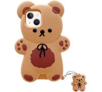 Yatchen Bear Case Compatible with iPhone 15,Kawaii Phone Cases Cute 3D Cartoon Teddy Bear with Keychain Women Girls Soft Silicone Shockproof Cover for iPhone 15