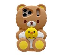 Yatchen Bear Case Compatible with iPhone 16 Pro,Kawaii Phone Cases Cute 3D Cartoon Teddy Bear with Chick Women Girls Soft Silicone Shockproof Cover for iPhone 16 Pro
