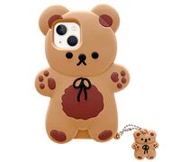 Yatchen Bear Case Compatible with iPhone 17,Kawaii Phone Cases Cute 3D Cartoon Teddy Bear with Keychain Women Girls Soft Silicone Shockproof Cover for iPhone 17