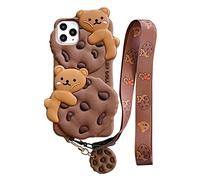 Yatchen Bear Case for iPhone 12 mini,Cute Cookie Bear Kawaii Phone Cases 3D Cartoon Cover with Keychain Strap Lanyard Funny Women Girls Soft Silicone Protector for iPhone 12 mini