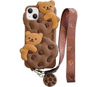 Yatchen Bear Case for iPhone 17 Pro Max,Cute Cookie Bear Kawaii Phone Cases 3D Cartoon Cover with Keychain Strap Lanyard Funny Women Girls Soft Silicone Protector for iPhone 17 Pro Max