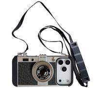 Yatchen Camera Case Compatible with 17 Pro, Cute 3D Vintage Camera with Lanyard Adjustable Shoulder Strap Girls Women Unique Cool Silicone PC Cover Black