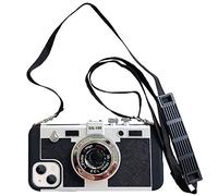 Yatchen Camera Case Compatible with iPhone 12 mini, Cute 3D Vintage Camera with Lanyard Adjustable Shoulder Strap Girls Women Unique Cool Silicone PC Cover Black