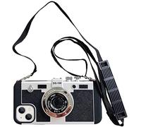 Yatchen Camera Case Compatible with iPhone 14 Pro Max, Cute 3D Vintage Camera with Lanyard Adjustable Shoulder Strap Girls Women Unique Cool Silicone PC Cover Black