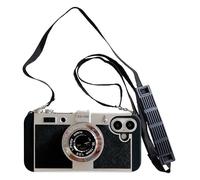 Yatchen Camera Case Compatible with iPhone 16 Plus, Cute 3D Vintage Camera with Lanyard Adjustable Shoulder Strap Girls Women Unique Cool Silicone PC Cover Black