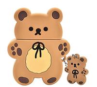 Yatchen Cute AirPods 2nd Generation Case,Kawaii 3D Cartoon Teddy Bear Soft Silicone Protective Cover with Keychain Shockproof Charging Case Compatiable with AirPods 2&1 for Girls Women Khaki