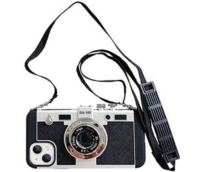 Yatchen Emily in Paris Phone Case for iPhone 14 Pro Cute 3D Vintage Camera Phone Case with Lanyard Adjustable Shoulder Strap Unique Cool Silicone PC Case for iPhone 14 Pro Girls Women Black