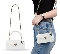 Yatchen iPhone Wallet Case - Crossbody Purse with Lanyard, Flip Credit Card Holder, Soft Silicone, White, iPhone 12 Pro Max