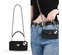 Yatchen Wallet Case for iPhone 13 Pro Max,Crossbody Phone Case with Lanyard Strap Cute Flip Credit Card Holder Soft Silicone Girls Lady Handbag Cover for iPhone 13 Pro Max Black