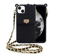 Yatchen Wallet Case for iPhone 14 Pro Max,Crossbody Phone Case with Lanyard Strap Cute Flip Credit Card Holder Soft Silicone Girls Lady Handbag Cover for iPhone 14 Pro Max Black