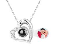 YATEDIY Photo Necklace Personalised Projection Necklace With Picture Inside - Custom Necklace Gifts for Love Memorial Women Daughter Mothers Day Birthday (Love 1)