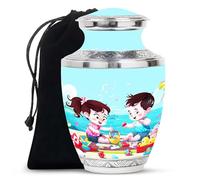 YATHABHISA Brother & Sister Theme 10 Inch, Urn For Adult Male, Large With Velvet Bag, Cremation Urn, Memorial Urns For Mom & Dad, Funeral Urn For Ashes, Human Remains Urn, Large Urn For Human Ashes