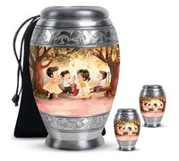YATHABHISA Brother & Sister Theme Combo Of 1 Large Urn With Velvet Bag And 2 Small, Funeral Urns For Humans, Unique Urns, Decorative Male & Female Urns, Metal Urns For Human Ashes, Funeral Urn