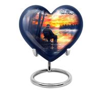 YATHABHISA Fishing Heart Shaped Urn for Ashes, Large Cremation Urns for Human Ash, Funeral & Burial for Adult, Decorative Gift for Female, Grey, 10 Inch
