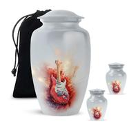 YATHABHISA Guitar Cremation Urn for Human Ashes, White Musical Memorial Urns, Decorative Keepsake for Men & Women, Combo (1Pc 10 Inch & 2Pcs 3 Inch)