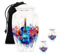 YATHABHISA Guitar Urn - Funeral Urns For Ashes - Human Remains Urn - Cremation Urn For Mom - Memorial Urns For Male & Female Ashes - Decorative Urns - 1 Large Urn With Velvet Bag And 2 Small