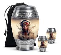 YATHABHISA Native American Cremation Urn For Ashes, Mini Urns For Men & Women, Combo Of 1 Large Urn With Velvet Bag And 2 Small, Small & Large Urns For Husband & Wife, Decorative Cremation Urn
