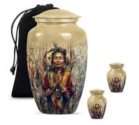 YATHABHISA Native American Urns For Ashes For Women Cremation Keepsake & Large Urns For Husband & Wife, Decorative Cremation Urns, Combo Of 1 Large Urn With Velvet Bag And 2 Small, Metal Urns,