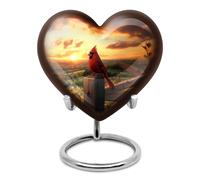 YATHABHISA Red Cardinal Heart Shaped Urn Keepsake, Mini Urns for Human Ashes, Cremation Small Ash Container, Memorial Gift for Men & Women, Yellow, 3 Inch