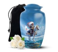 YATHABI Native American Cremation Urn for Dad - Funeral Ashes Container for Adult Male - Memorial Urn for Men - Burial Human Ashes Holder - 10 Inch