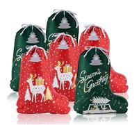 Yatinbos Christmas Stocking Gift Bags, 6 Pack Large Drawstring Santa Sacks, Red & Green Reusable Fabric Gift Wrap Bags with Tags, 20"x15.6"