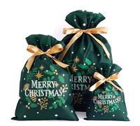 Yatinbos Green Drawstring Christmas Gift Bags Assortment of 6 - Eco-Friendly Fabric Wrapping Gifts Bags, Reusable