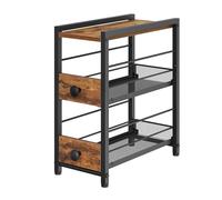 YATINEY 3-Tier Spice Rack, 15 cm Narrow Kitchen Countertop Storage Shelf with 2 Drawers, Pull-Out Coffee Storage Rack, Spice Holder for Syrup, Spices, and Coffee Pod Storage, Rustic Brown XSR02BR