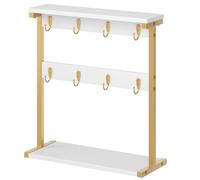 YATINEY Coffee Mug Holder Stand, Countertop Mug Tree Holder Rack, Mug Storage with Hooks and Open Shelves, Freestanding Storage Rack for Kitchen, Gold and White XMH43DW