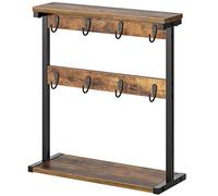 YATINEY Coffee Mug Holder Stand, Countertop Mug Tree Holder Rack, Rustic Mug Storage with 8 Hooks and 2 Open Shelves, Freestanding Storage Rack for Kitchen, Living Room, Rustic Brown and Black XMH43BR