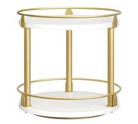 YATINEY Lazy Susan Organizer, Rotating Spice Rack, 2 Tier Spice Turntable Organizer, Industrial Turntable Spice Holder, for Kitchen Countertop and Cabinet, Compact and Versatile, White and Gold SR22DW