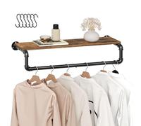 YATINEY Pipe Clothes Rack, 31.5 in Wall Mounted Garment Rack with Top Shelf, Industrial Clothing Rack, Heavy Duty Detachable, Space Saver Hanging Clothes Rack, Rustic Brown FS08BR