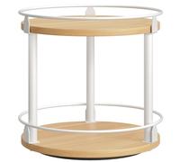YATINEY Rotating Spice Rack, 2-Tier Lazy Susan Organiser, Circle Spice Rack, Industrial Turntable Spice Organiser, for Kitchen Countertop, Dining Table, White and Natural XSR22WN